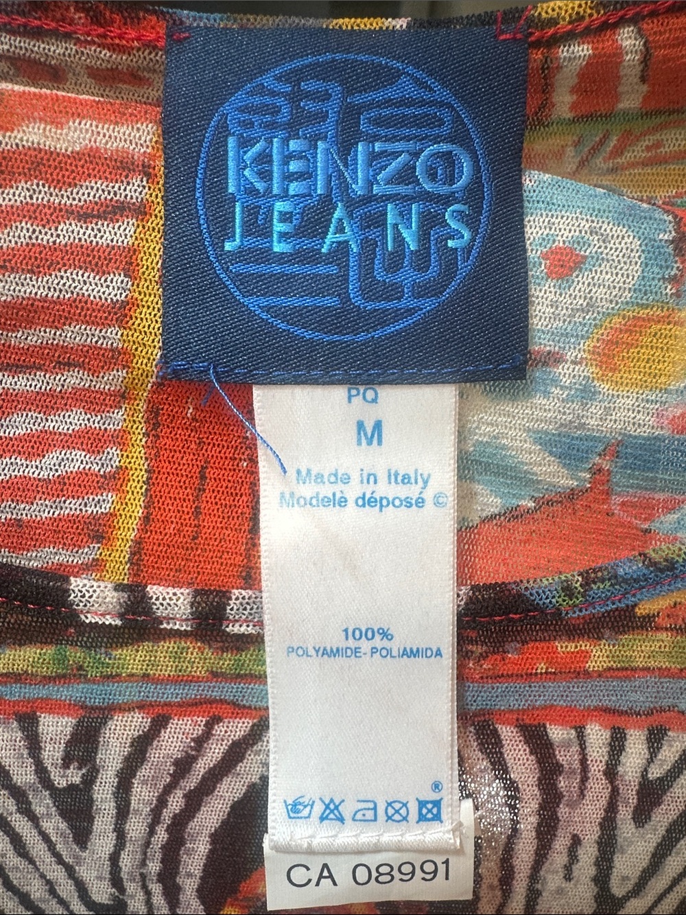Vintage 90s Kenzo Jeans Mesh Patchwork Print Top - Vibrant Graphic & Floral - Picture 3 of 3
